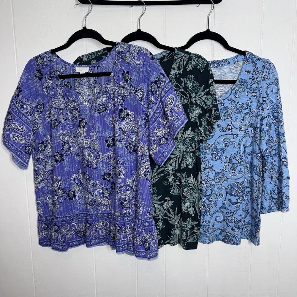 J. Jill Women’s Lot Of 3 Floral Paisley Tops Blue Green Size Medium